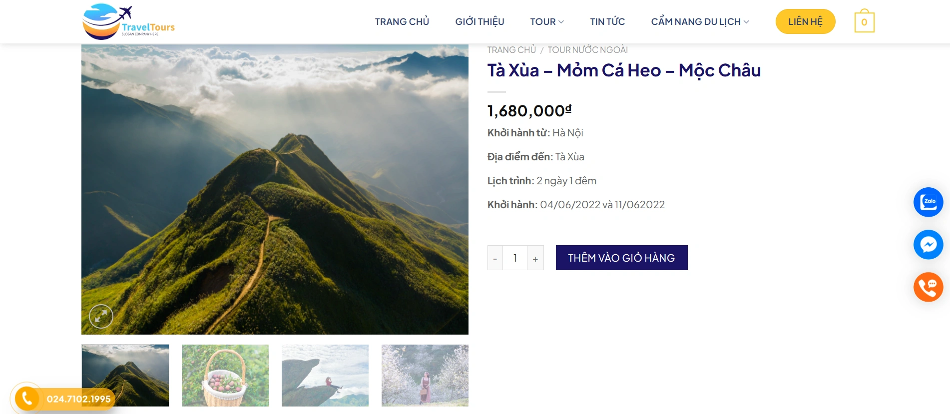 Giao diện trang chi tiết tour du lịch