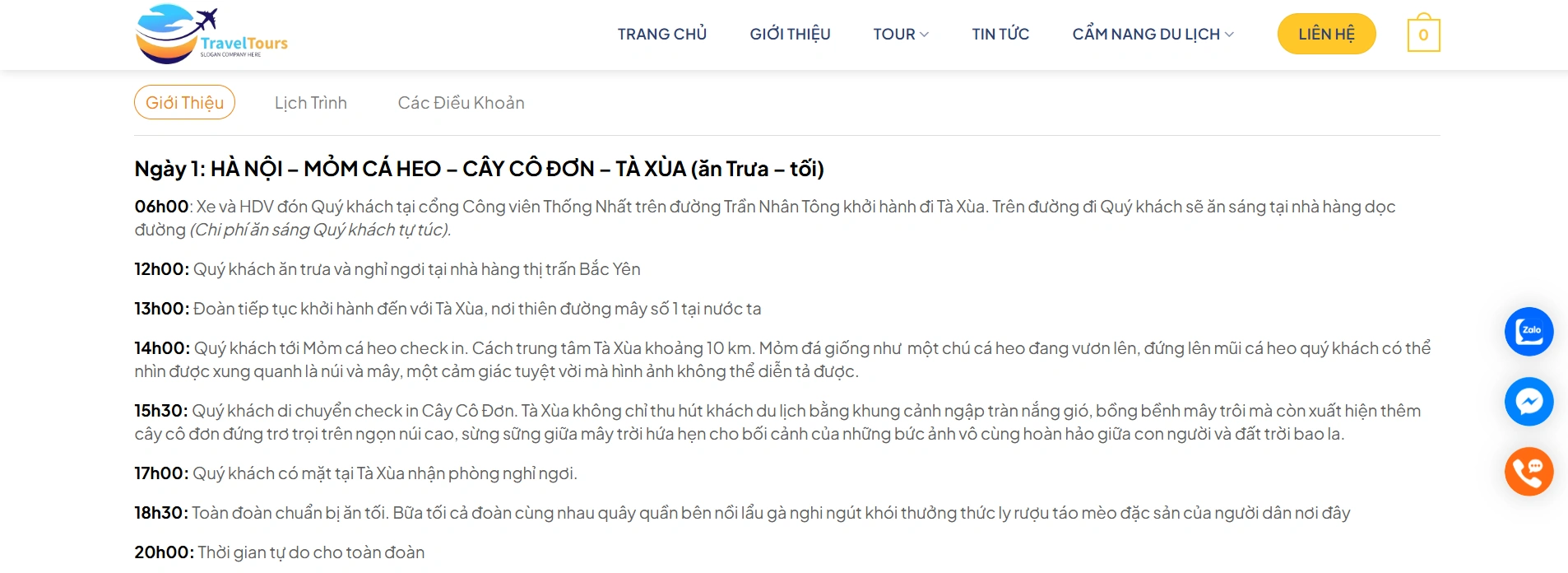 Mô tả chi tiết trong từng tour du lịch