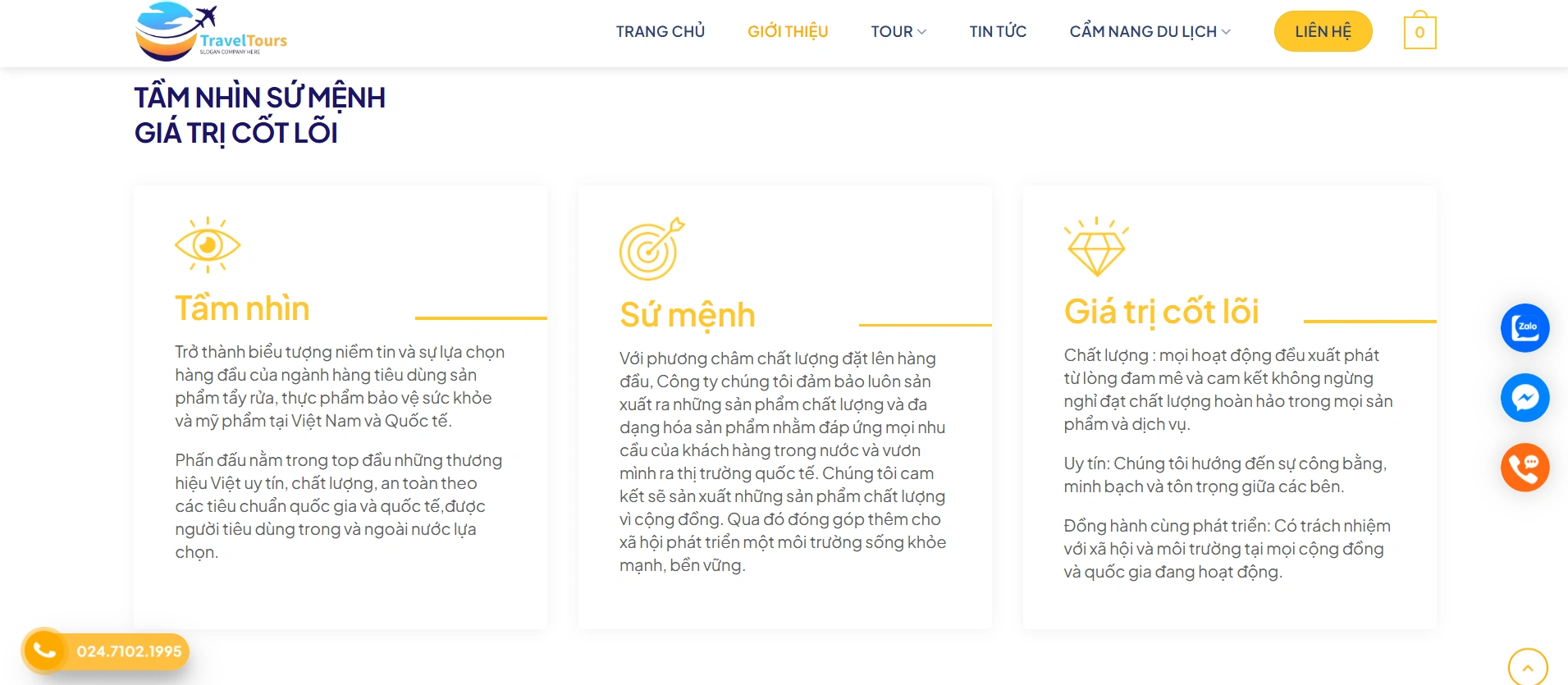 Trang giới thiệu - bộ mặt thương hiệu của công ty du lịch.