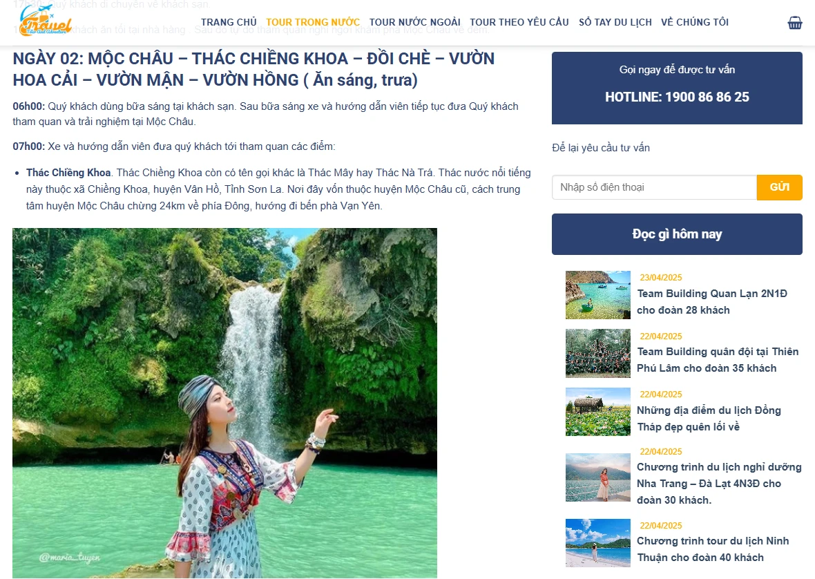 Mỗi tour du lịch có trang giới thiệu riêng với đầy đủ thông tin