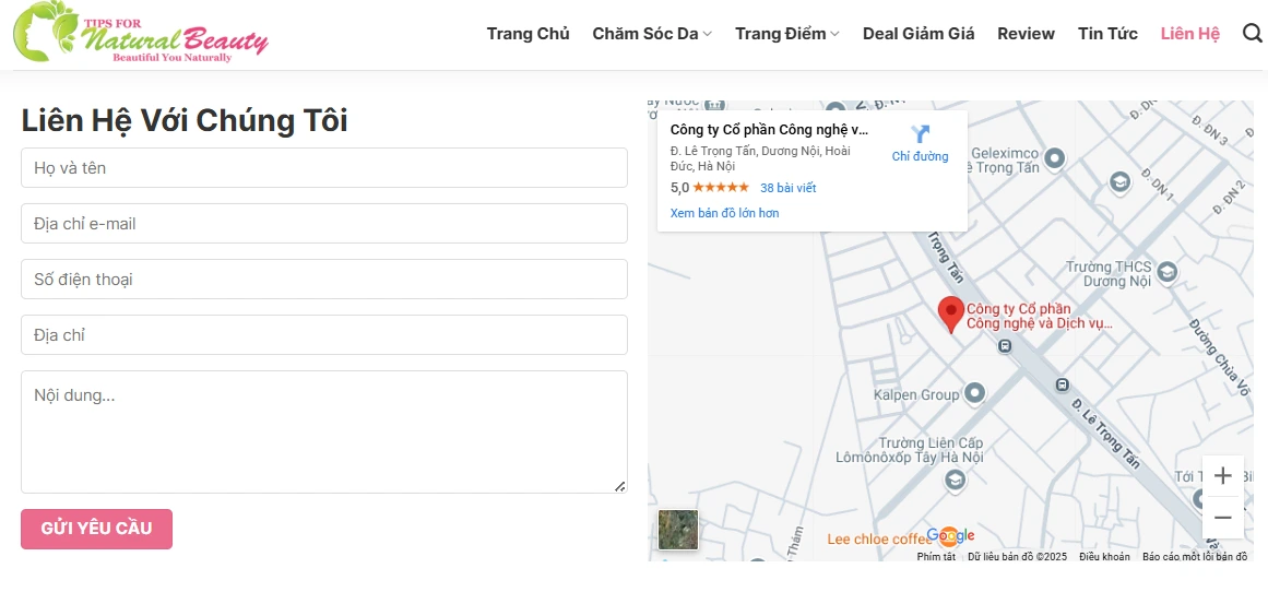 Trang liên hệ đầy đủ các trường thông tin cần thiết
