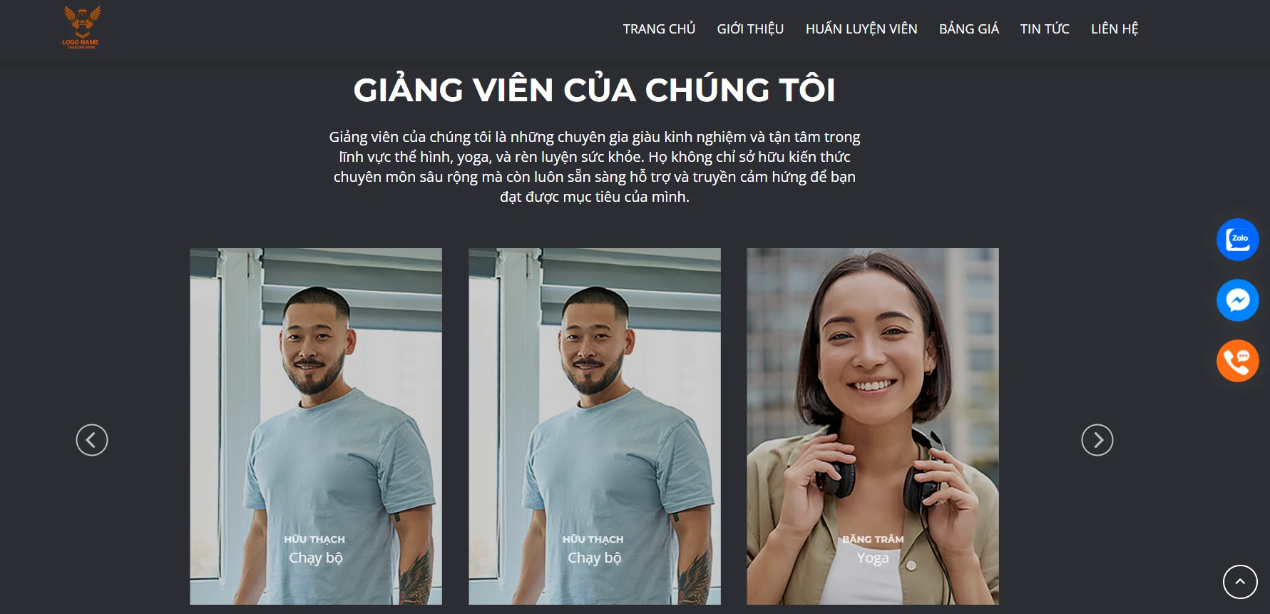 Trang giới thiệu đội ngũ huấn luyện viên chuyên nghiệp