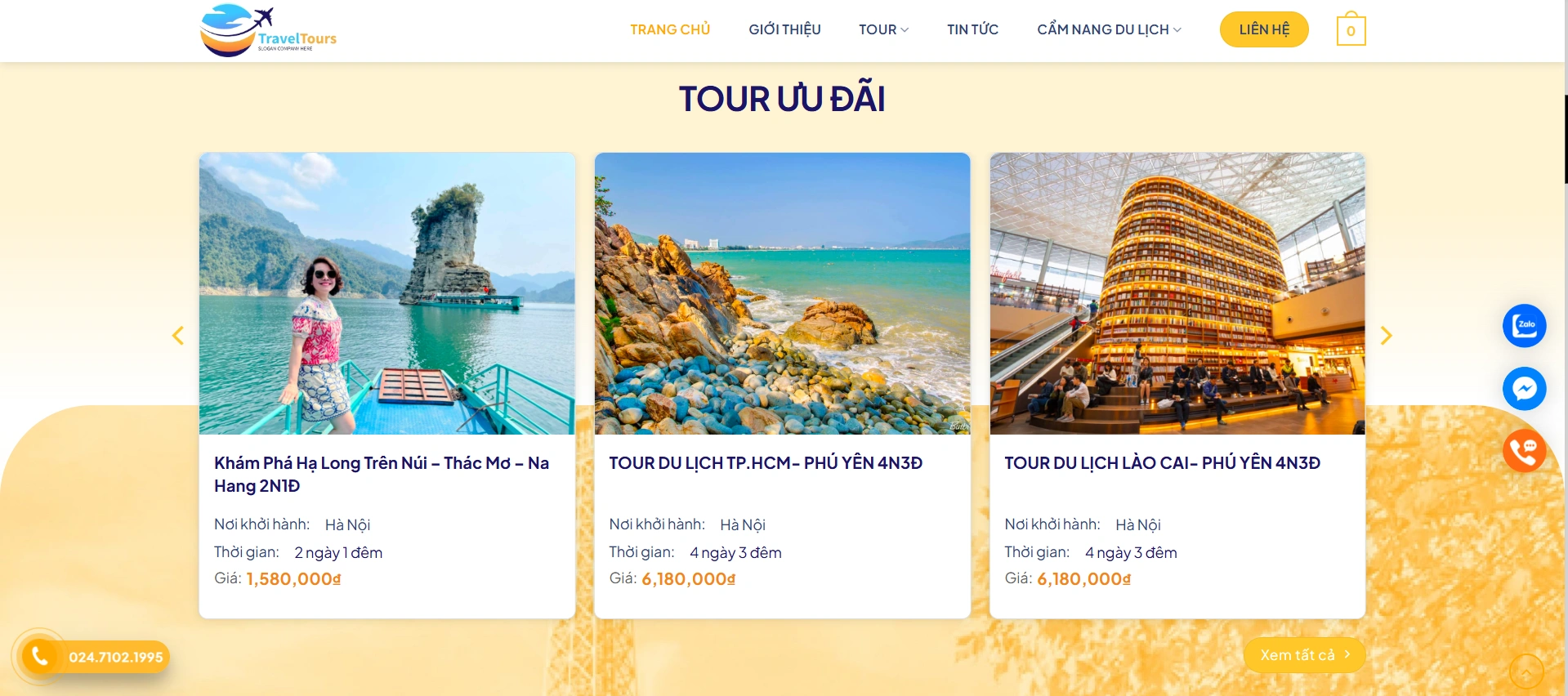 Danh sách các tour ưu đãi được trình bày rõ ràng