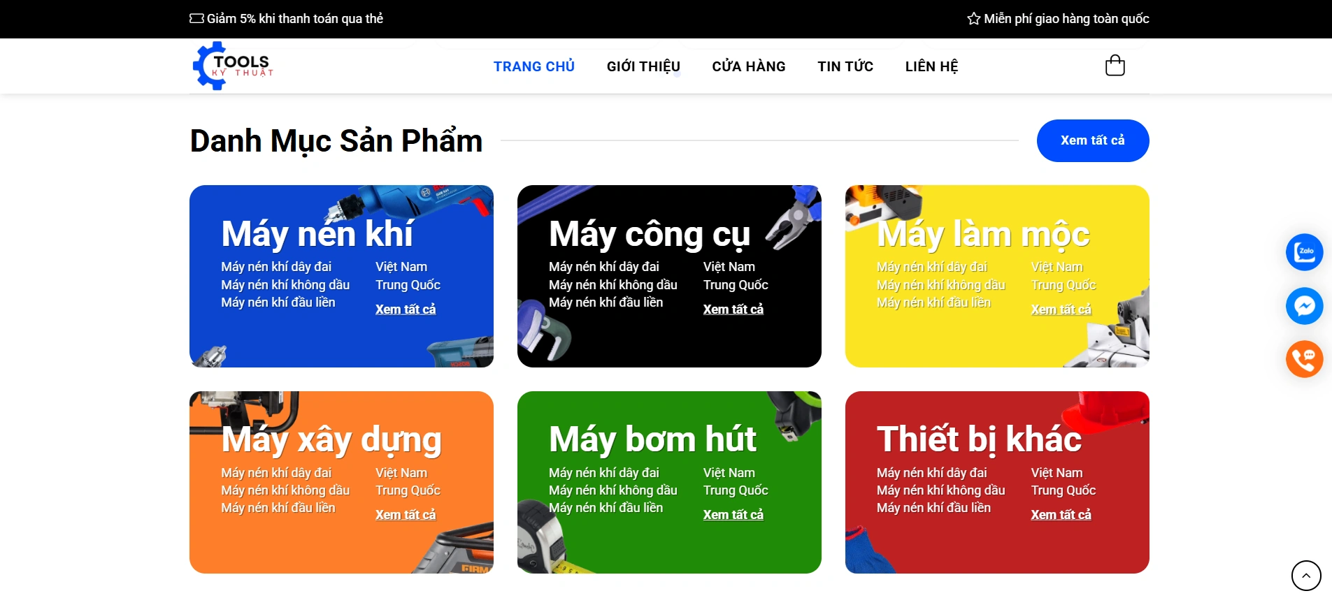 Các danh mục sản phẩm được sắp xếp hợp lý, chi tiết