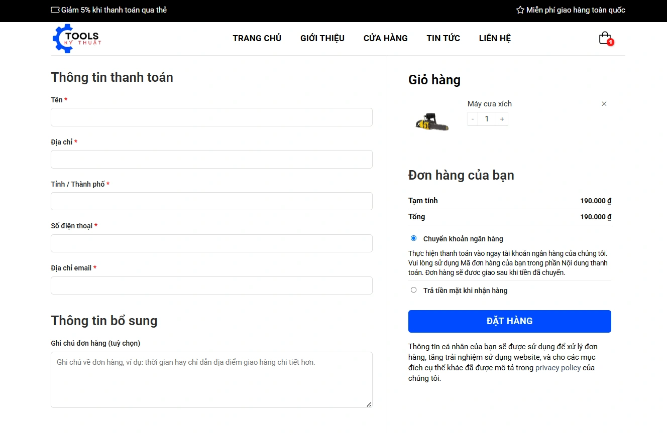 Giỏ hàng và thanh toán đơn giản, tiện lợi