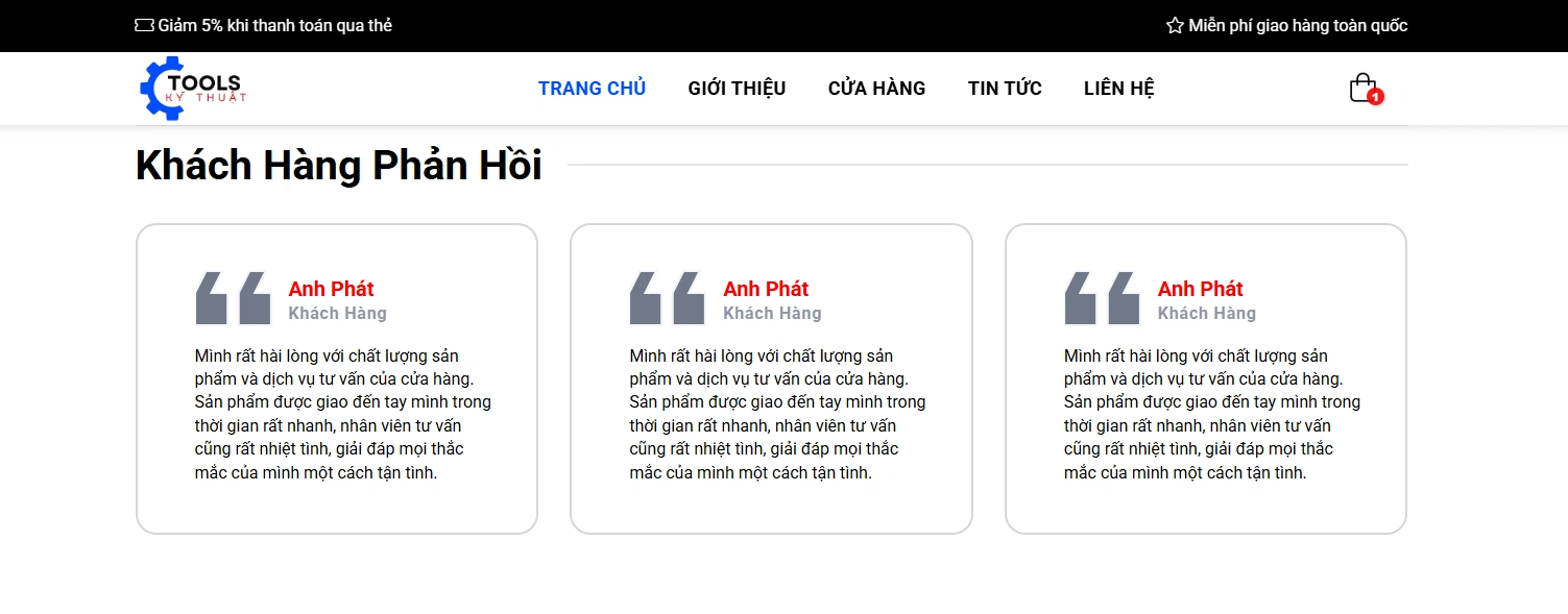 Trang web có tích hợp phản hồi thực tế từ khách hàng