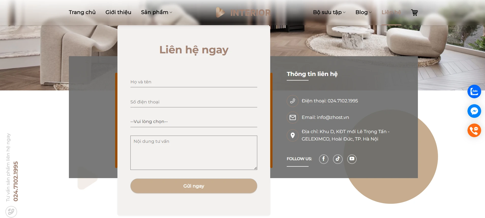 Trang liên hệ với đầy đủ thông tin cần điền