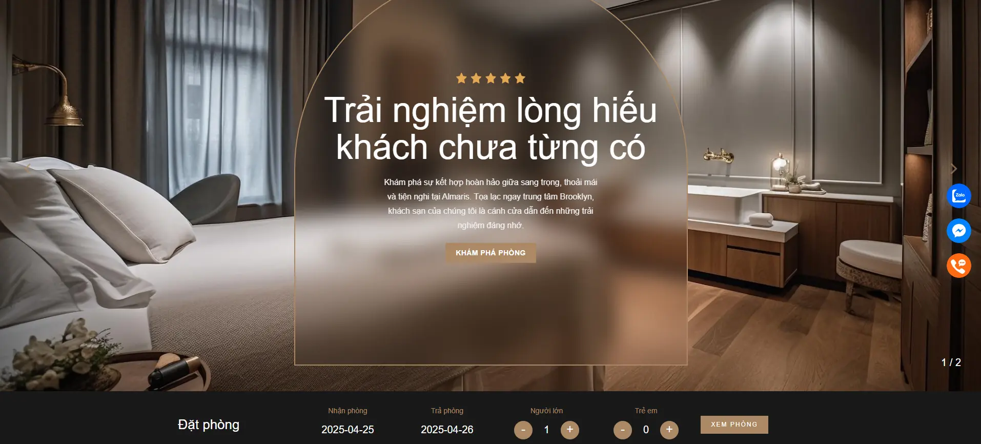 Giao diện trang chủ website được thiết kế chuyên nghiệp, sang trọng