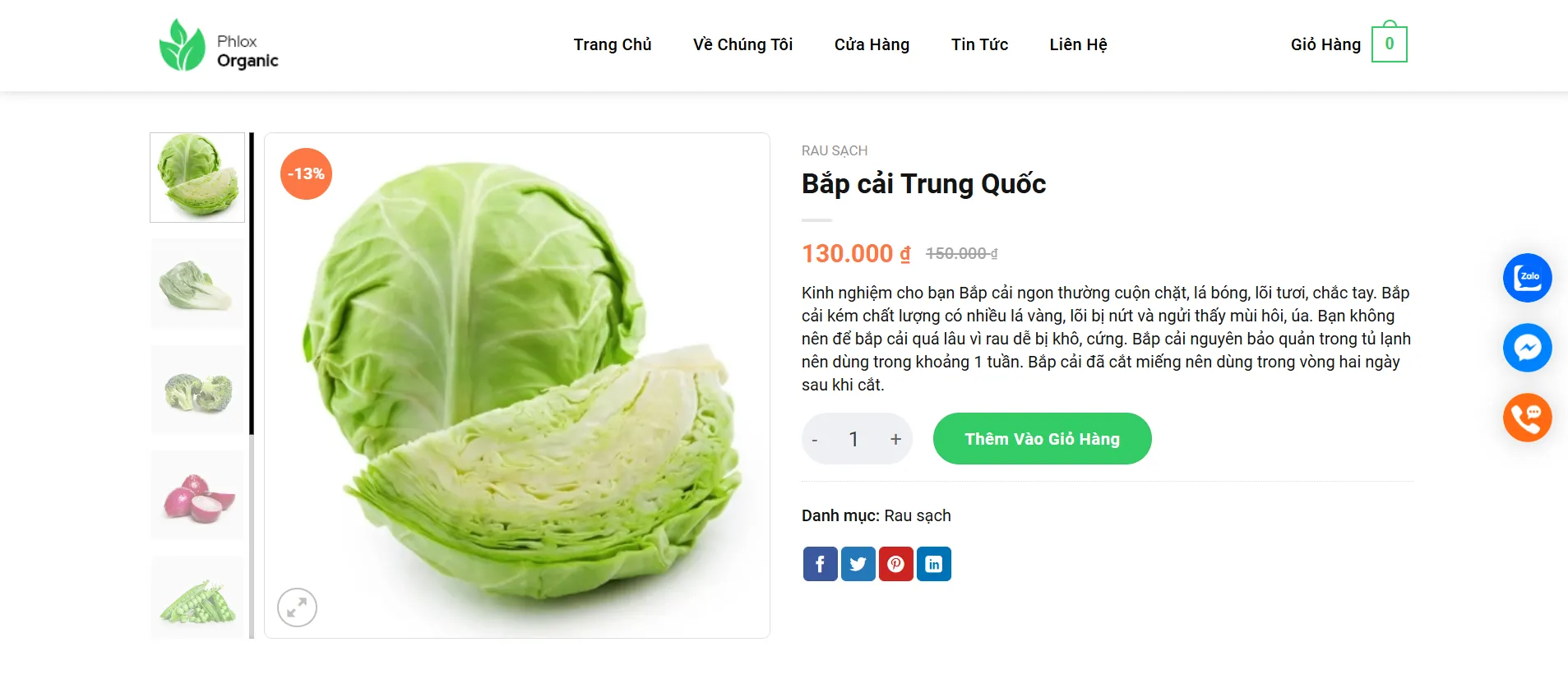 Trang sản phẩm với đầy đủ thông tin chi tiết