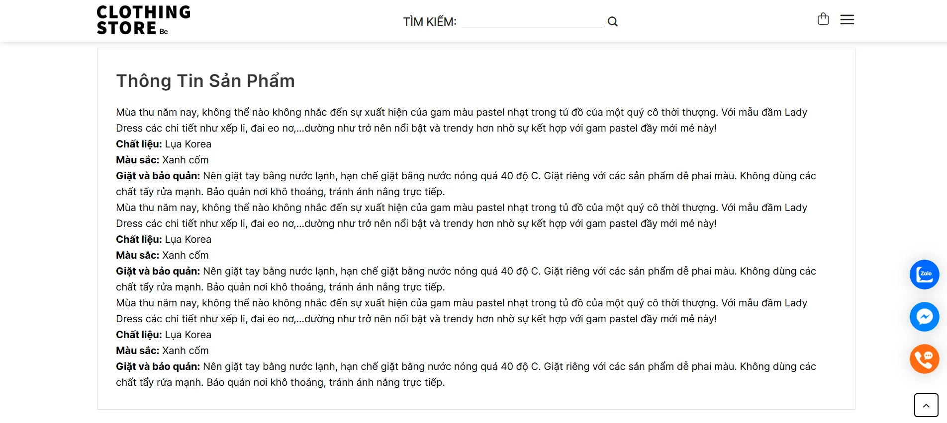Thông tin mô tả đầy đủ, chi tiết