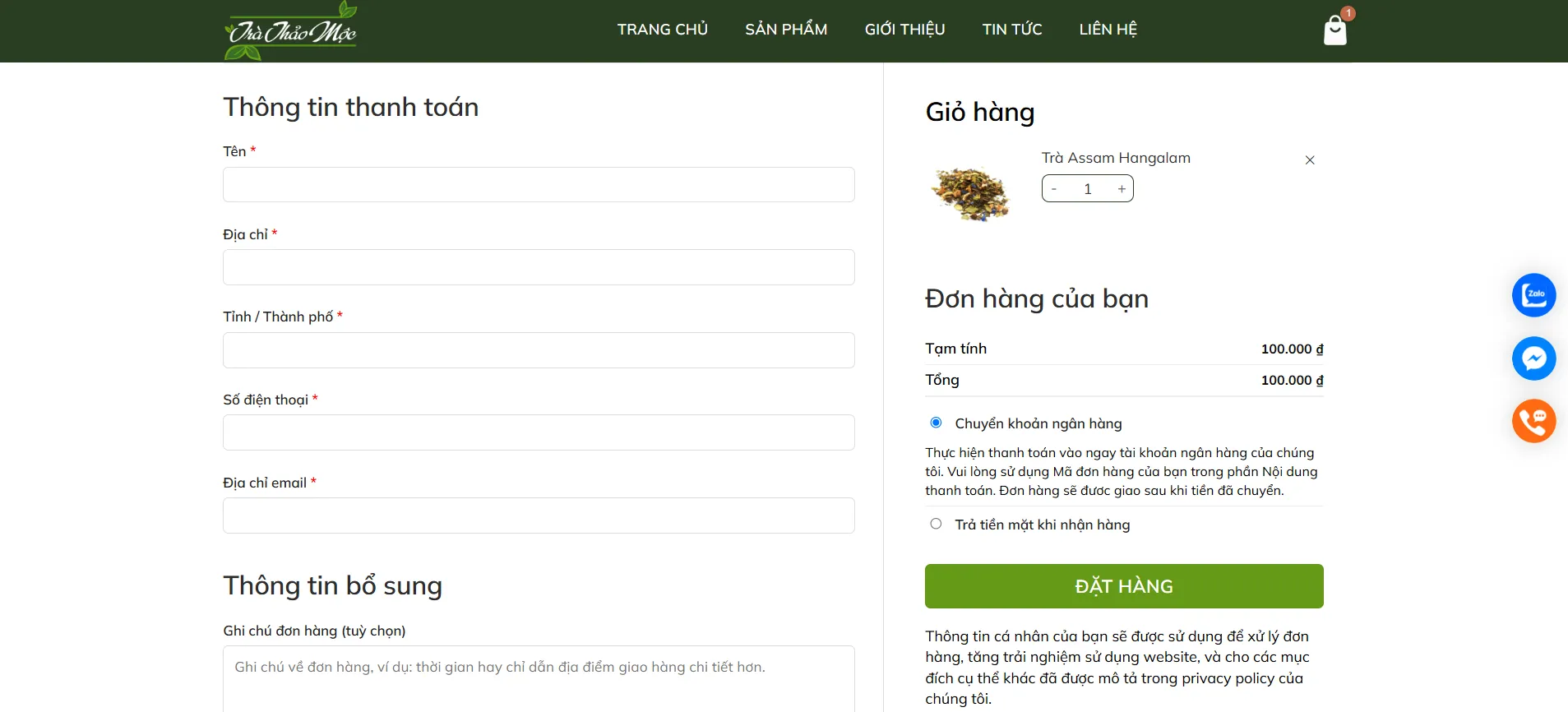 Giỏ hàng và thanh toán tiện lợi