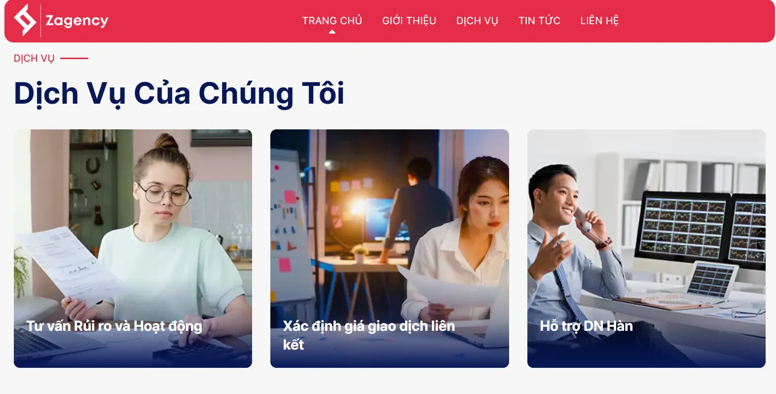 Giao diện website hỗ trợ đa dạng dịch vụ