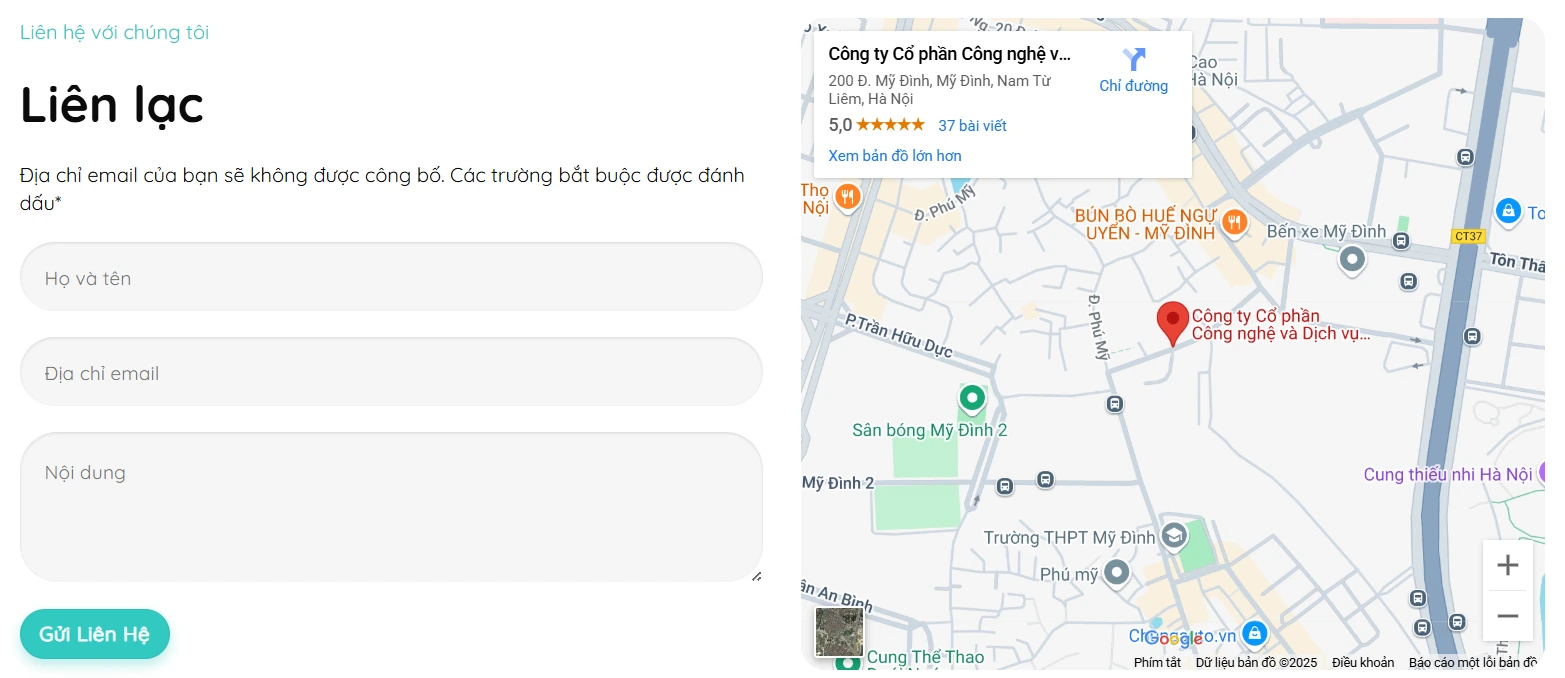 Trang liên hệ tích hợp Google Maps