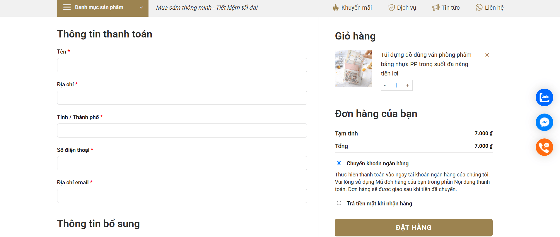 Giỏ hàng và thanh toán dễ dàng
